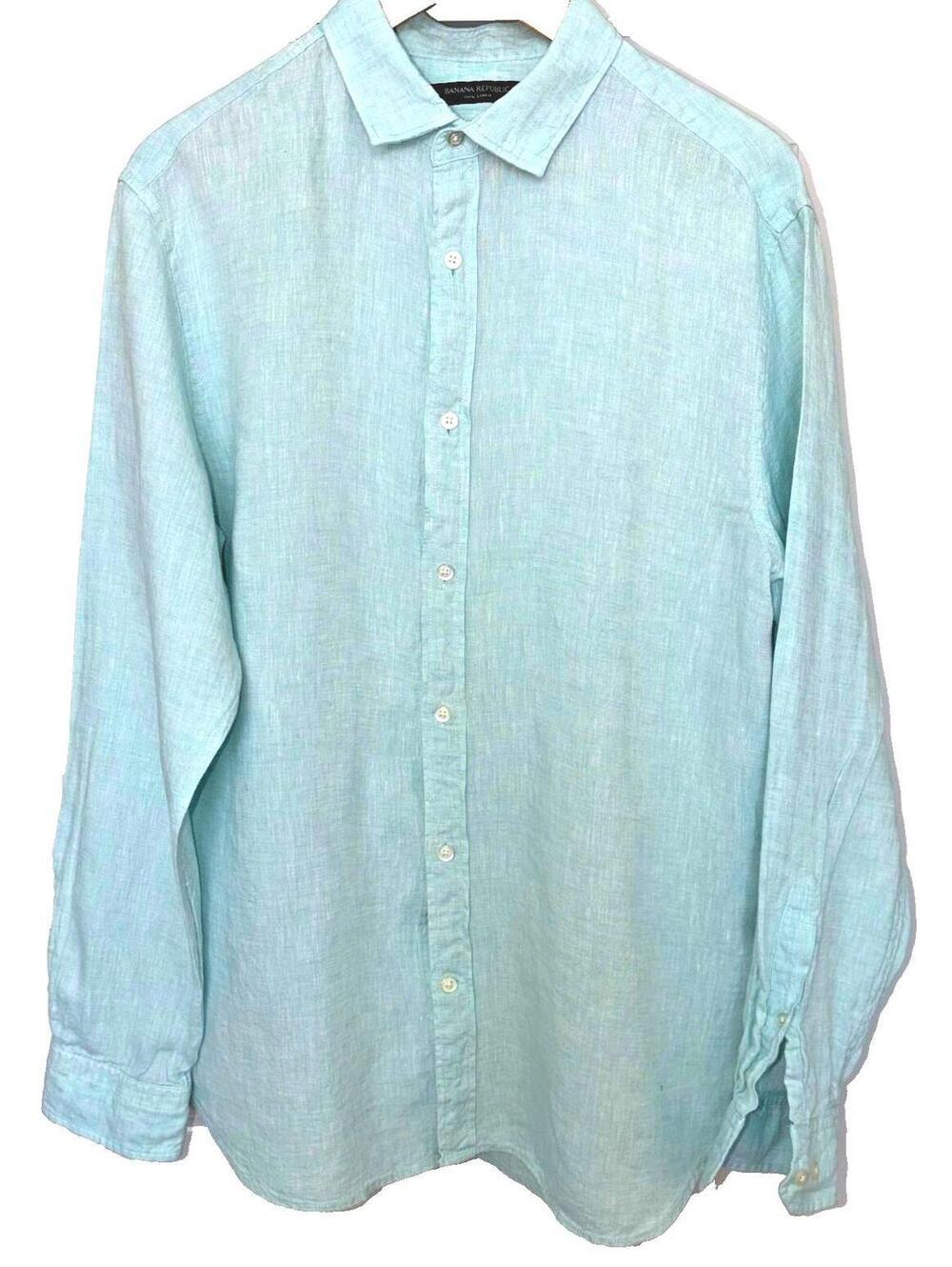 Banana Republic Camden Standard Fit 100% Linen Shirt L Sage Green
